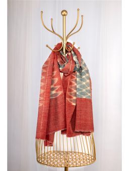 October - Red & Light Blue Pure Pashmina Scarf - Ikat