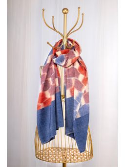 October - Red & Navy Blue Pure Pashmina Scarf - Ikat