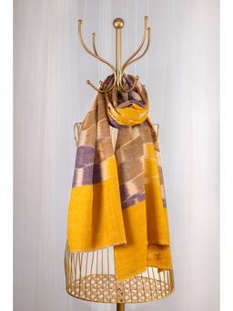 October - Yellow & Purple Pure Pashmina Scarf - Ikat