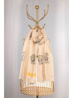October - Beige Pure Pashmina Hand-Painted Scarf - Reining Rein Deer
