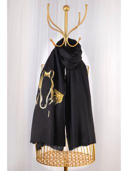October - Black Pure Pashmina Embroidered Scarf - Poetry In Motion