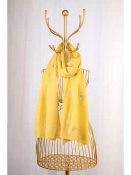 October - Yellow Pure Pashmina Embroidered Scarf - Chand Sitara