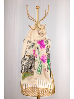 October - Beige Pure Pashmina Hand-Painted Scarf - The Family Tree