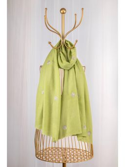 October - Green Pure Pashmina Embroidered Scarf - Chinar Patta