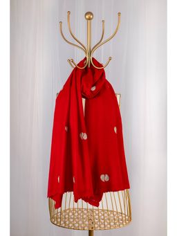 October - Red Pure Pashmina Embroidered Scarf - Ambi & Kaeri