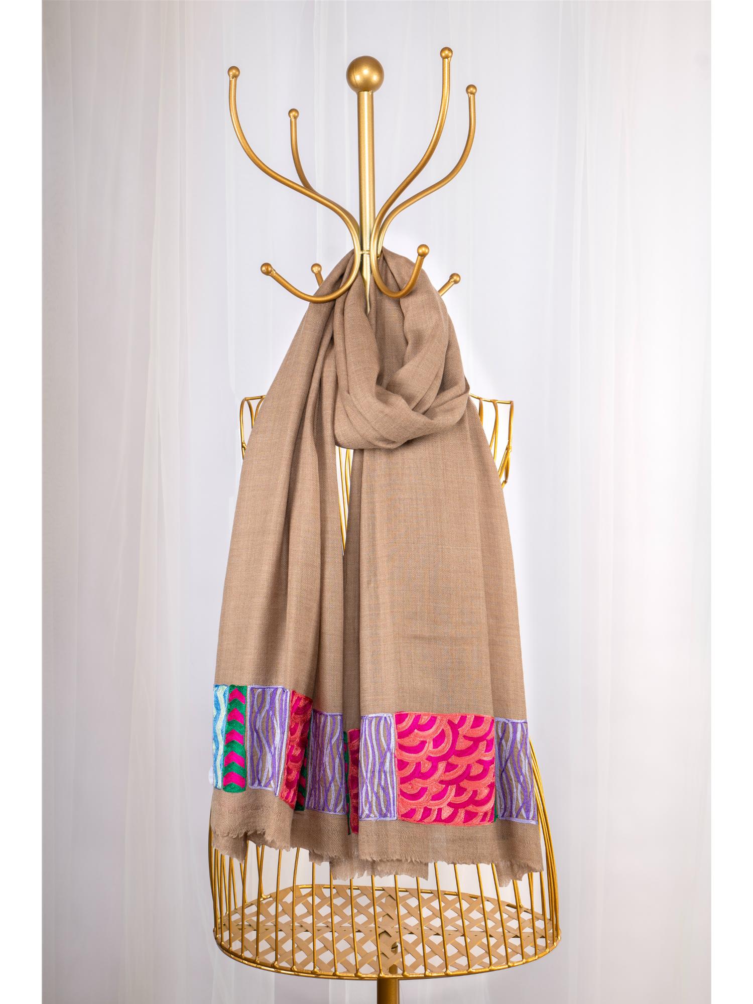 october Brown Pure Pashmina Embroidered Scarf - Khidkiyaan-picture-20
