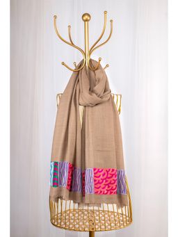 October - Brown Pure Pashmina Embroidered Scarf - Khidkiyaan