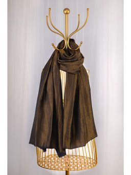 October - Blue & Brown Pure Pashmina Embroidered Shawl -Metallic Reversible
