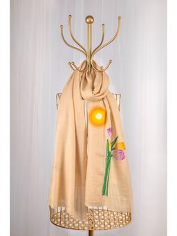 October - Beige Pure Pashmina Hand-Painted Shawl - Tulip Garden