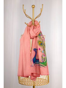 October - Pink Pure Pashmina Embroidered Shawl - Dancing Peacock