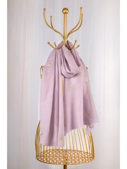 October - Lilac Pure Pashmina Embroidered Shawl - Chinar Patta