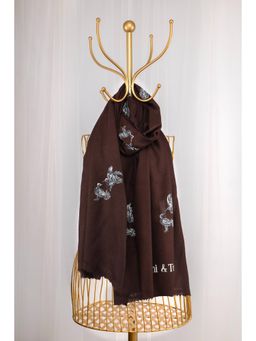 October - Brown Pure Pashmina Hand-Painted Shawl - Songs of Freedom