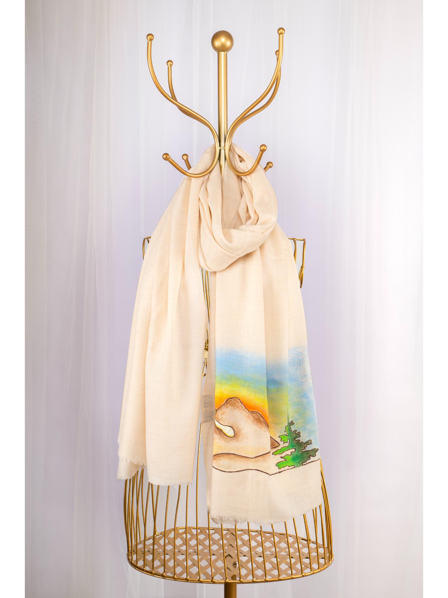october Beige Pure Pashmina Hand-Painted Scarf - Somewhere Sometimes-picture-10