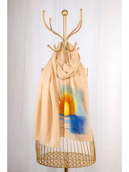 October - Beige Pure Pashmina Hand-Painted Scarf - Sunset Somewhere