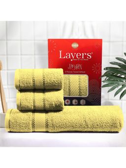 Layers - Jashn Cotton 380 Gsm Yellow 1 Bath Towel With 2 Hand Towel Combo (Pack of 3) (M/L)