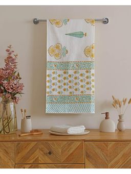 The Home Story - Teal Aqua Marigold Cotton Waffle Bath Towel