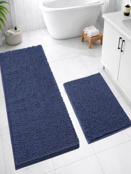 LUXEHOME INTERNATIONAL - Navy Blue Chenille Bath Mat Combo (Pack of 2)