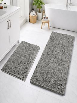 LUXEHOME INTERNATIONAL - Grey Chenille Bath Mat Combo (Pack of 2)