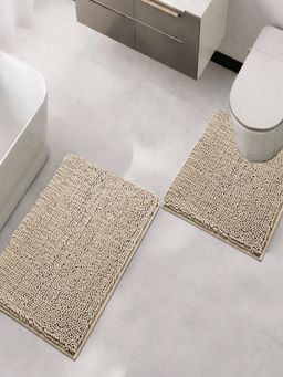 LUXEHOME INTERNATIONAL - Beige Chenille Contour Mat Combo (Pack of 2)