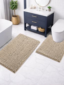 LUXEHOME INTERNATIONAL - Beige Chenille Contour Mat Combo (Pack of 2)