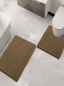 LUXEHOME INTERNATIONAL - Brown Chenille Contour Mat Combo (Pack of 2)