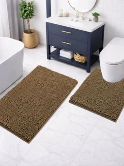 LUXEHOME INTERNATIONAL - Brown Chenille Contour Mat Combo (Pack of 2)