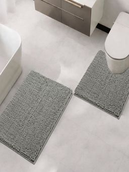 LUXEHOME INTERNATIONAL - Grey Chenille Contour Mat Combo (Pack of 2)