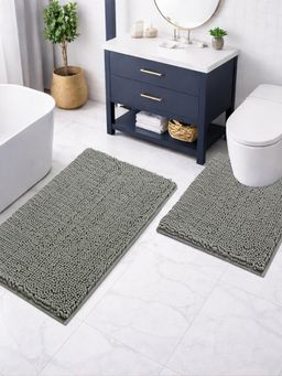 LUXEHOME INTERNATIONAL - Grey Chenille Contour Mat Combo (Pack of 2)