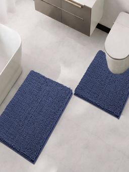 LUXEHOME INTERNATIONAL - Navy Blue Chenille Contour Mat Combo (Pack of 2)