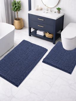 LUXEHOME INTERNATIONAL - Navy Blue Chenille Contour Mat Combo (Pack of 2)