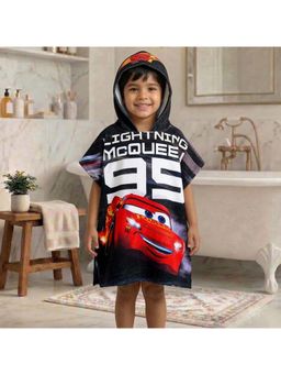 Athom Living - Black Disney Cars Hooded Poncho Bath Robe for Kids (Medium)