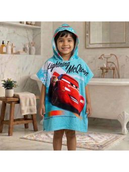 Athom Living - Blue Disney Cars Hooded Poncho Bath Robe for Kids (Medium)