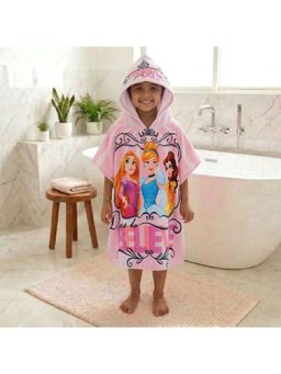 Athom Living - Pink Disney Princess Hooded Poncho Bath Robe for Kids (Medium)
