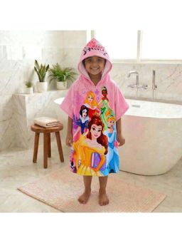 Athom Living - Pink - Disney Princess Hooded Poncho Bath Robe For Kids (Medium)