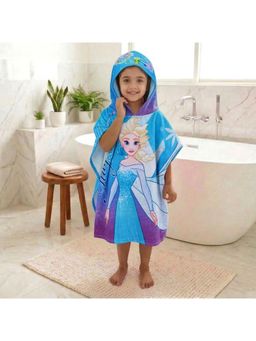 Athom Living - Blue Frozen Elsa Hooded Poncho Bath Robe For Kids (Medium)