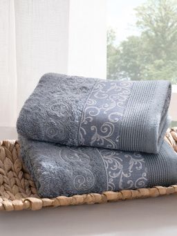 Maspar - Blue Selene Cotton Anti Lint Blue Hand Towel Combo (Pack of 2)