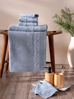 Maspar - Blue Selene Cotton Anti Lint Blue Bath Towel Combo (Pack of 6)