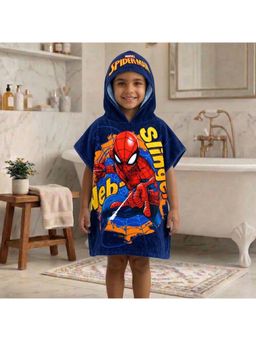 Athom Living - Blue Spiderman Hooded Poncho Bath Robe For Kids (Medium)