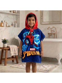 Athom Living - Red & Blue Spiderman Hooded Poncho Bath Robe For Kids (Medium)