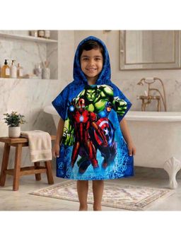 Athom Living - Blue Avengers Hooded Poncho Bath Robe For Kids (Medium)