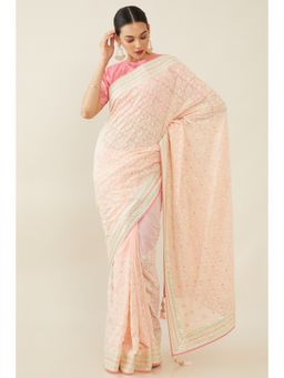Soch - Women Pink Embroidered Saree with Unstitched Blouse