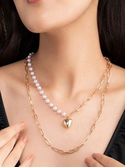 Jewels Galaxy - Jewellery For Women White Gold Plated Heart inspired Pearl Necklace