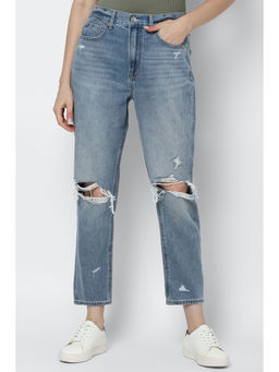 American Eagle - Women Blue Ripped Mom Jeans