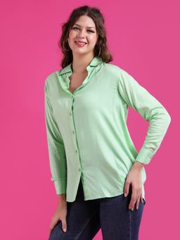 Qurvii - Women Rayon Solid Regular Fit Collar Neck Green Shirt