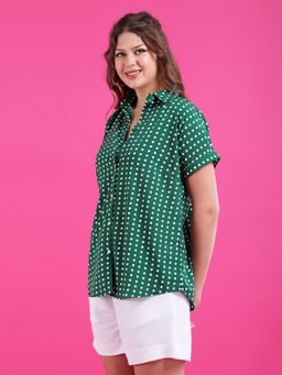 Qurvii - Women Crepe Polka Dots Regular Fit Collar Neck Green Shirt