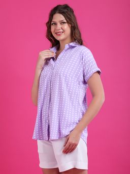 Qurvii - Women Crepe Polka Dots Regular Fit Collar Neck Lavender Shirt