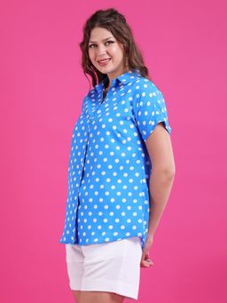 Qurvii - Women Crepe Polka Dots Regular Fit Collar Neck Blue Shirt