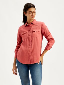 Levi's - Women Tencel Solid Regular Fit Collar Neck Coral Shirt