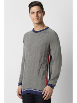 Peter England - Men Grey Textured Round Crew Neck Sweater