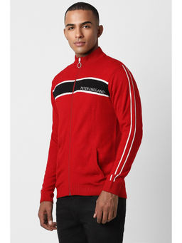 Peter England - Men Red Print Stylized Neck Sweater